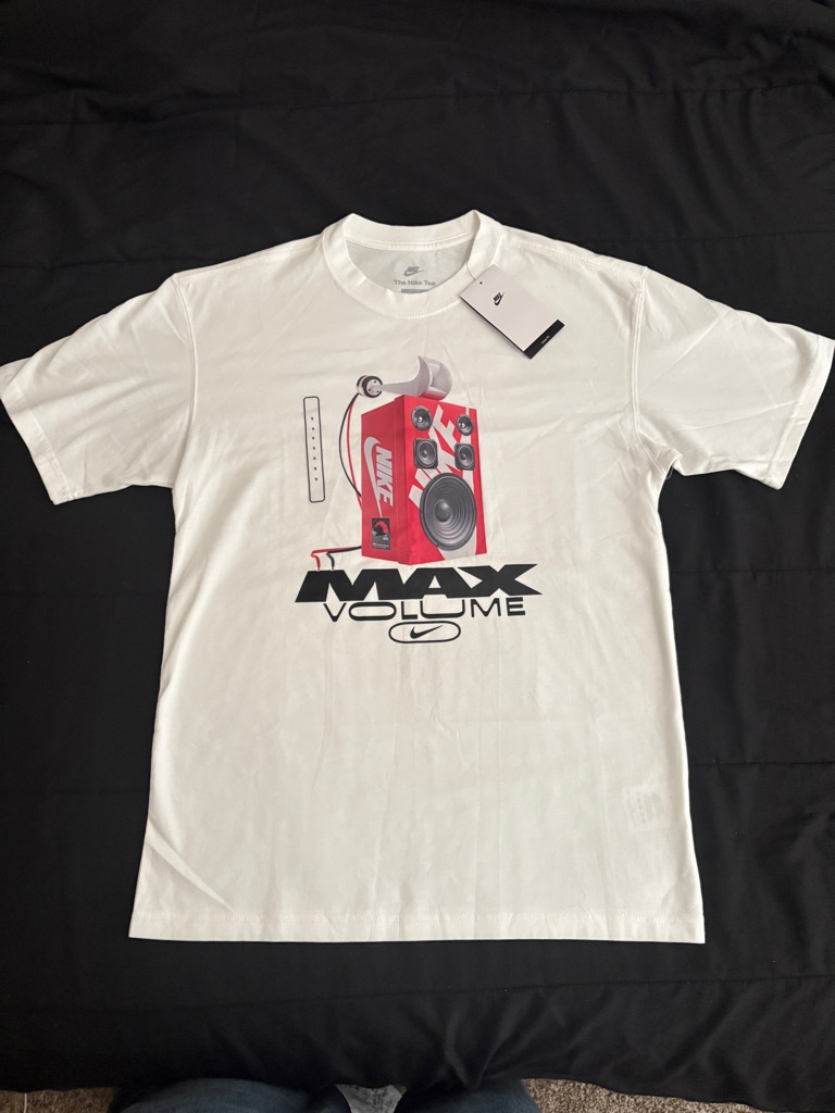 Nike White Graphic Max Volume Tee With Red Speaker Art